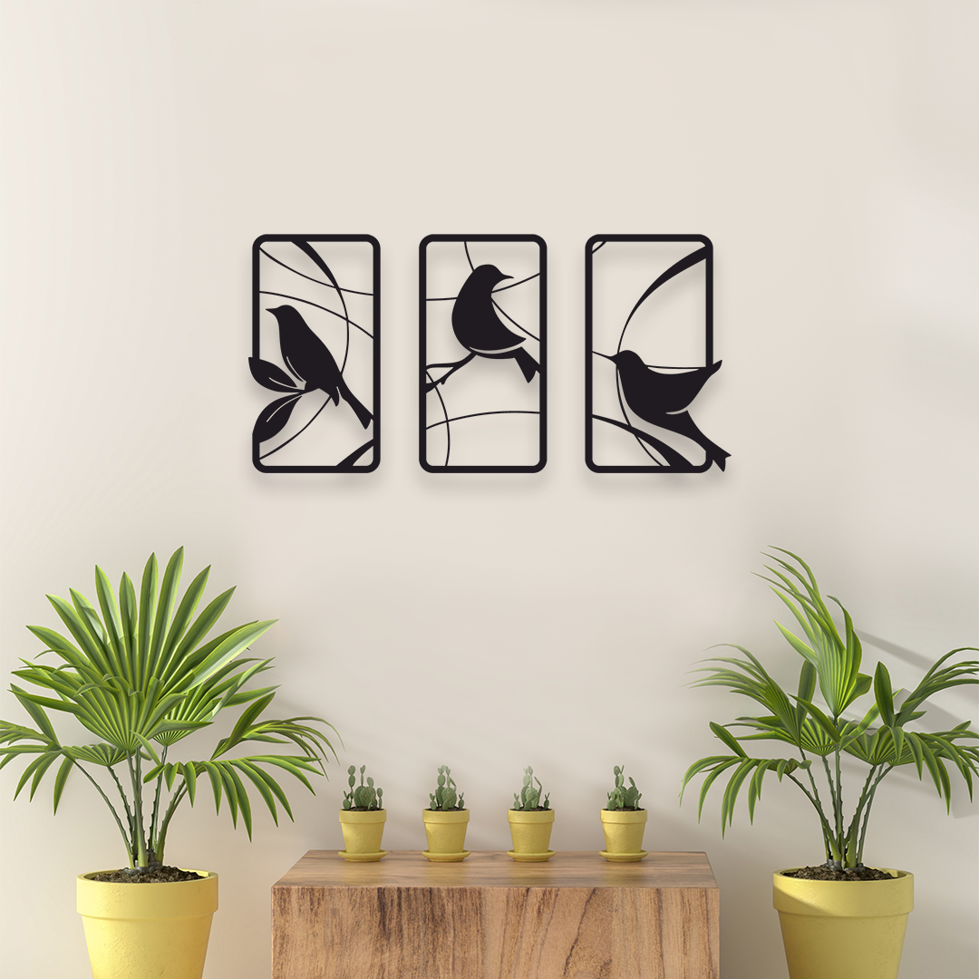 SITTING BIRDS METAL WALL ART