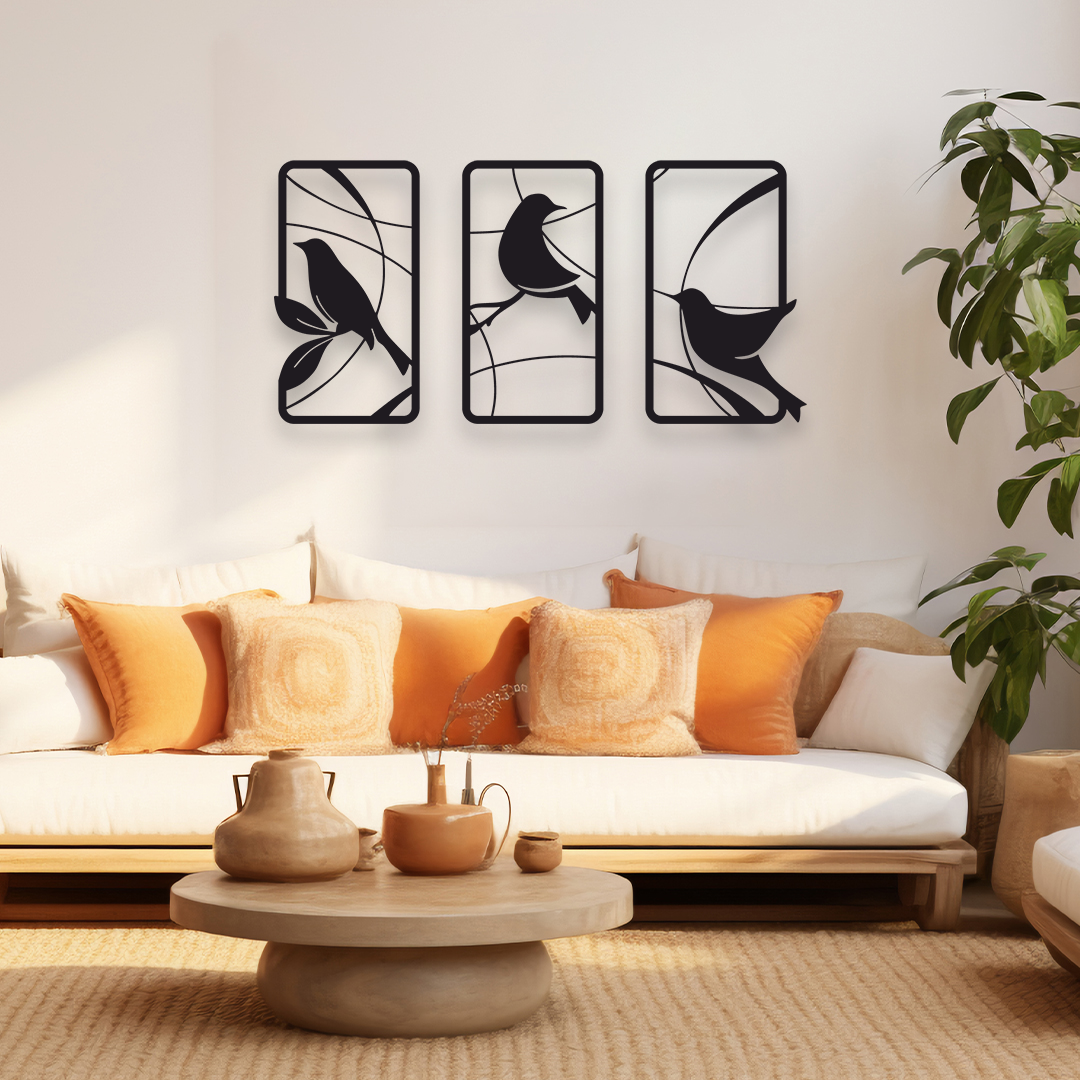 SITTING BIRDS METAL WALL ART