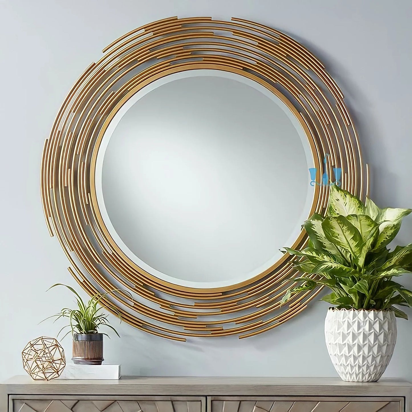 Edgy Gold Layered Pipe Wall Mirror