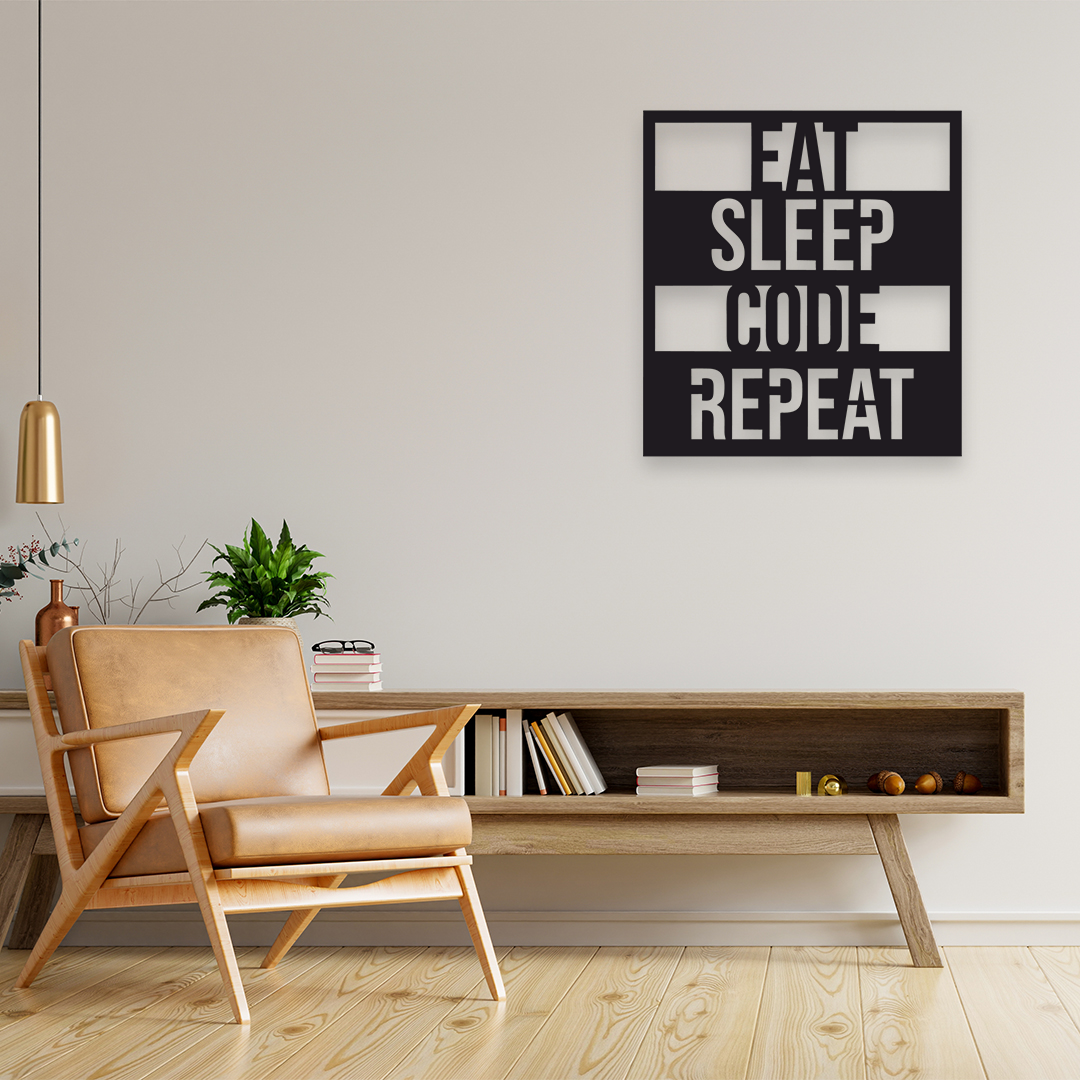 EAT SLEEP CODE REPEAT METAL WALL ART