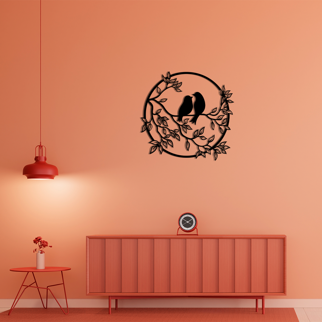 LOVE BIRDS ON THE BRANCH WALL METAL ART