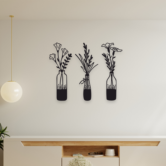 FLOWER POT METAL WALL ART SET OF 3