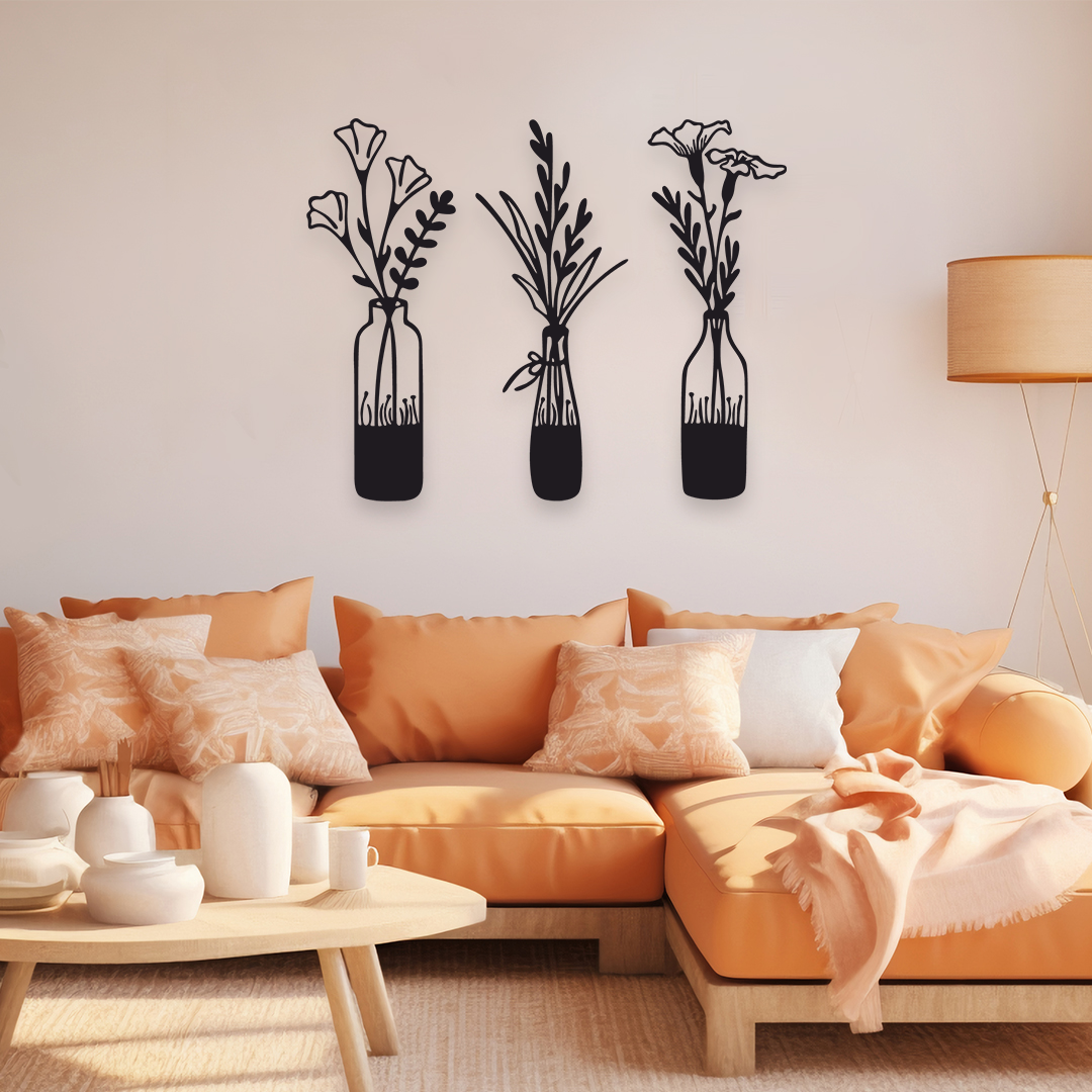 FLOWER POT METAL WALL ART SET OF 3