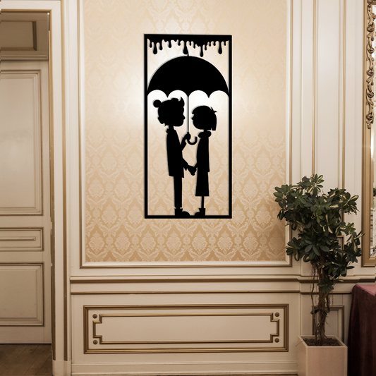 COUPLE LOVE IN RAIN METAL WALL ART