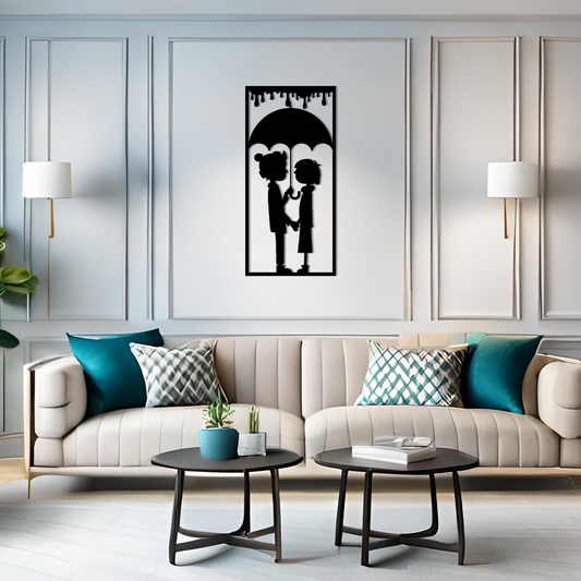 COUPLE LOVE IN RAIN METAL WALL ART