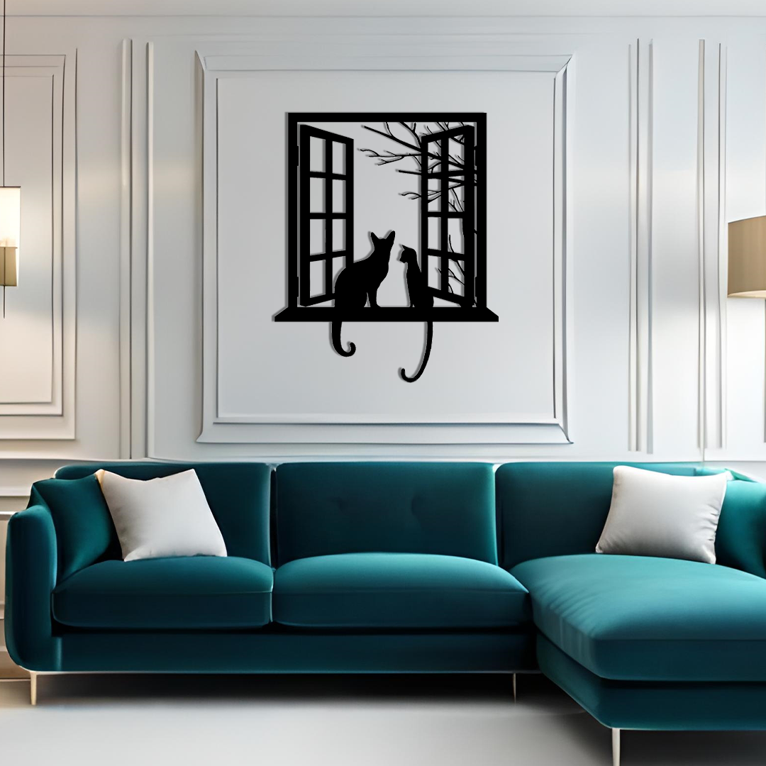 CATS ON WINDOW METAL WALL ART