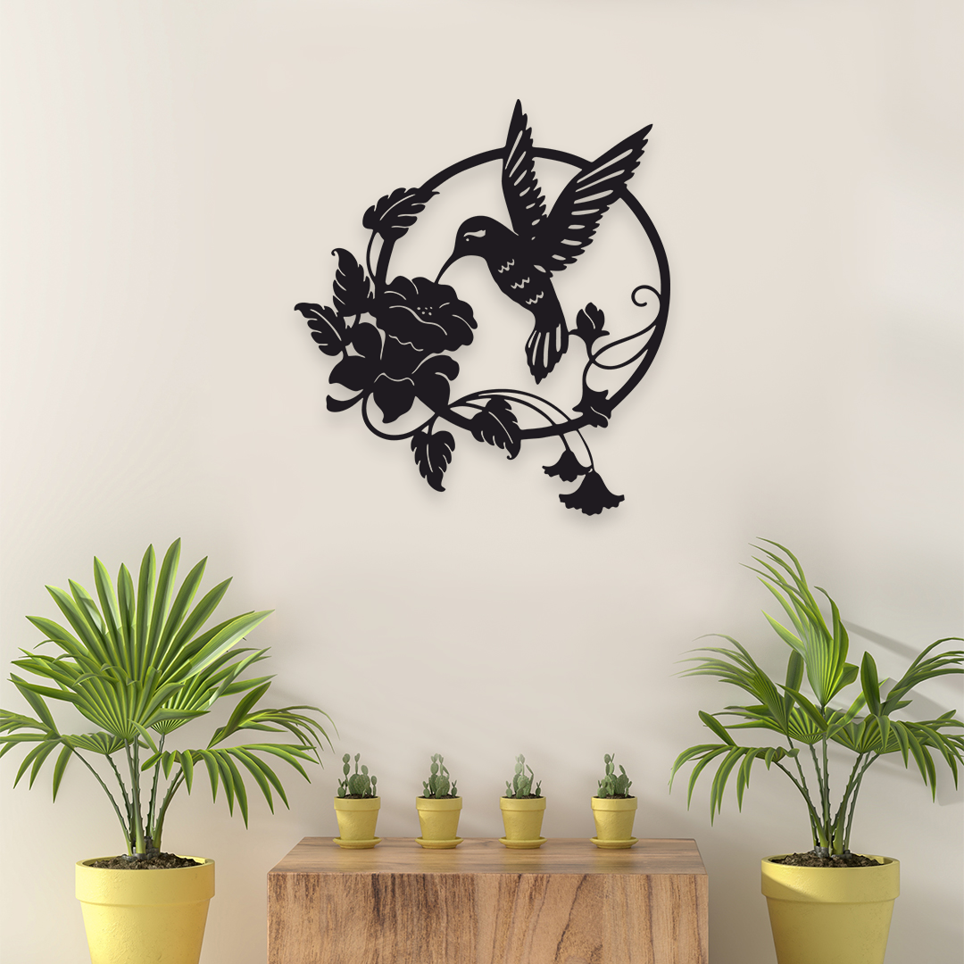 HUMMING BIRD FLORAL METAL WALL ART