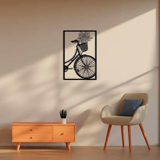 BICYCLE WITH FLOWERS METAL WALL ART