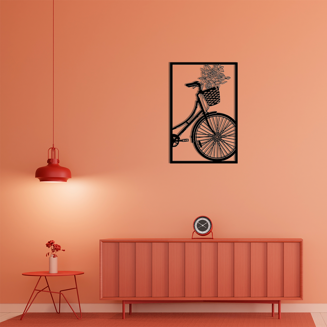 BICYCLE WITH FLOWERS METAL WALL ART