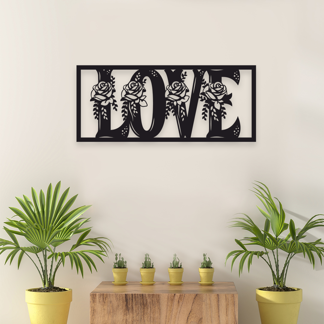 LOVE FLORAL FLOWER METAL WALL ART