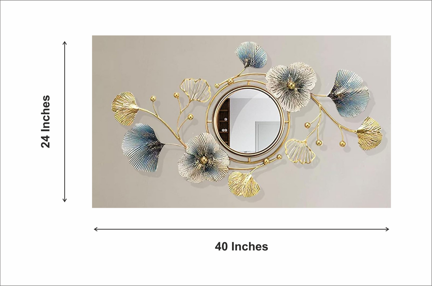 Fancy Decorative Wall Mount Floral Wall Mirror Metal Wall Art