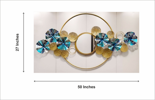 Metal Flower with center mirror Wall Art Iron Wall