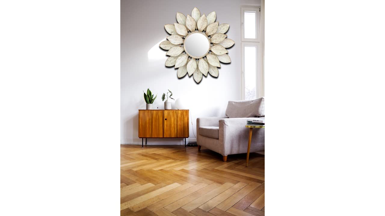 White Floral Wall Decor Mirror for Living Room