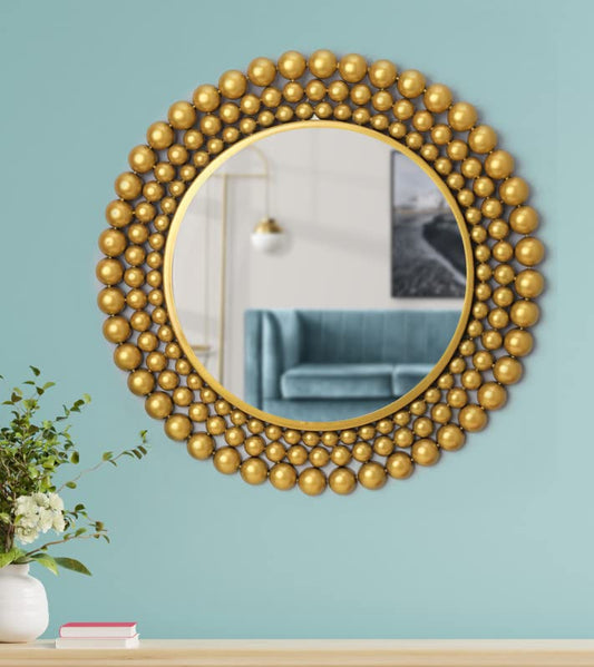 METAL MASTERY Stainless Steel Golden Finished Decorative Iron Mirror