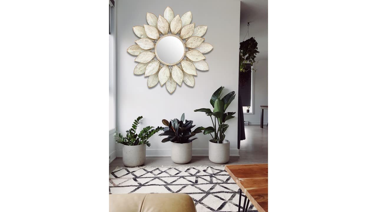 White Floral Wall Decor Mirror for Living Room