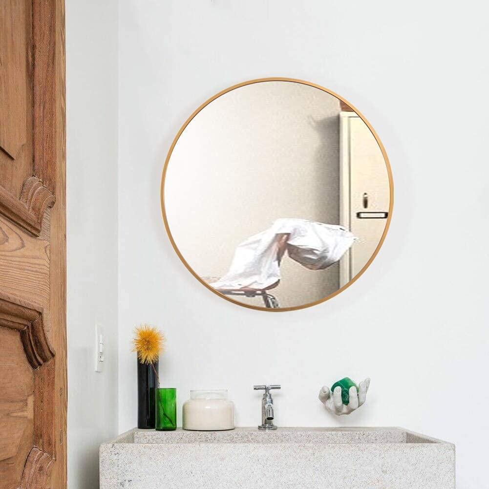 Matte Polish Golden Bordered Minimalist Round Wall Mirror