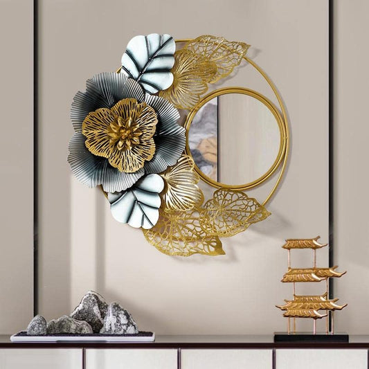 Iron Brich Leaf Mirror Wall Art