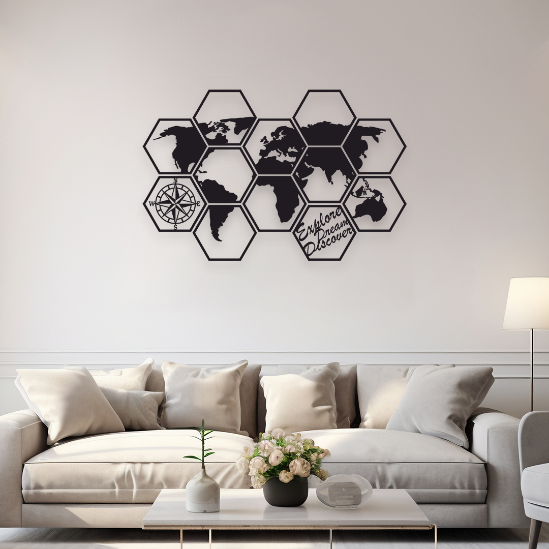 WORLD GLOBE MAP METAL WALL ART