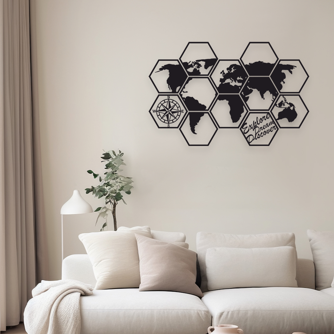 WORLD GLOBE MAP METAL WALL ART