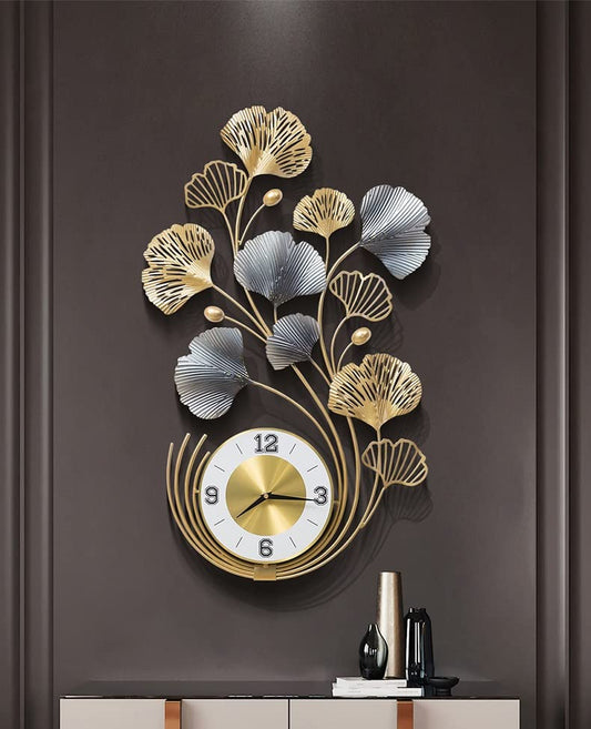 Luxury Floral Metal Wall Hanging Handmade Clock Multicolor