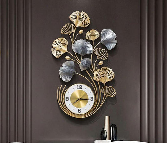 Luxury Floral Metal Wall Hanging Handmade Clock Multicolor