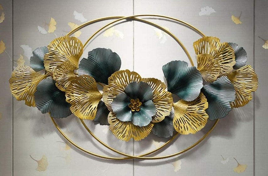 Blooming Flowers metallic 2 Ring Wall Hanging