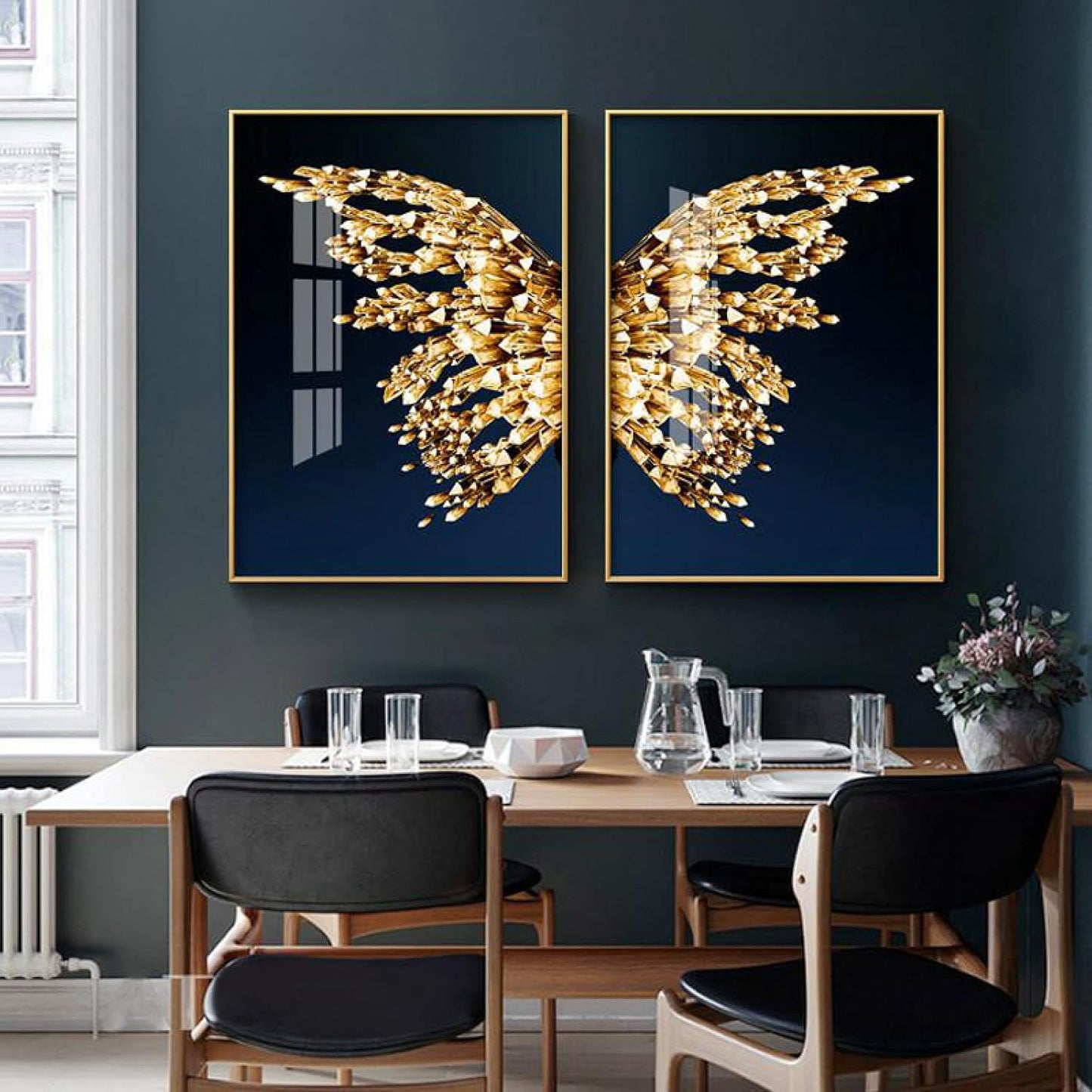 Angelic Golden Wings Crystal Glass Painting – Set of 2