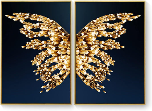 Angelic Golden Wings Crystal Glass Painting – Set of 2