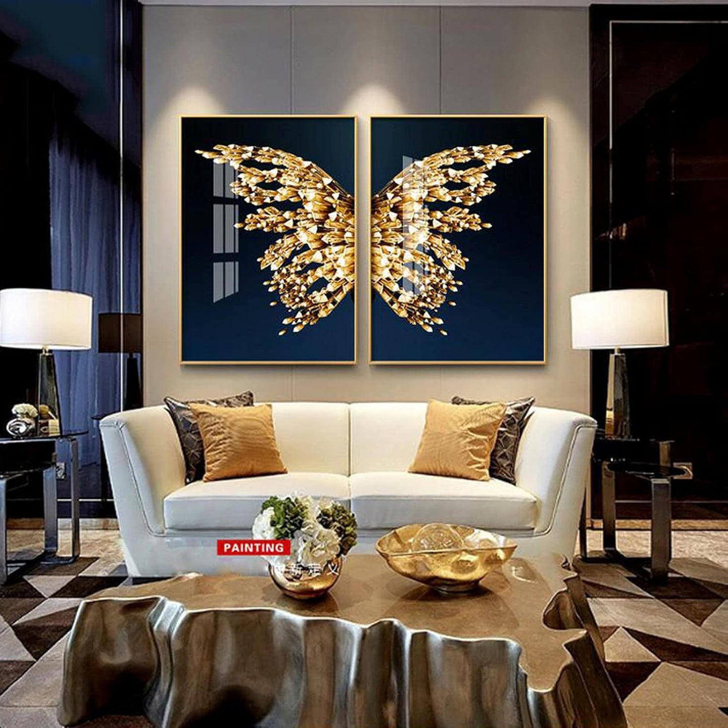 Angelic Golden Wings Crystal Glass Painting – Set of 2