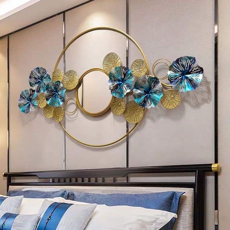 Metal Flower with center mirror Wall Art Iron Wall