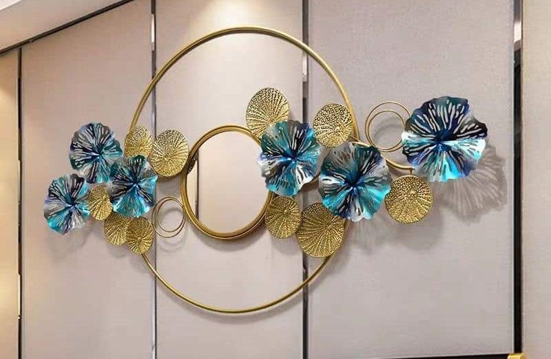 Metal Flower with center mirror Wall Art Iron Wall