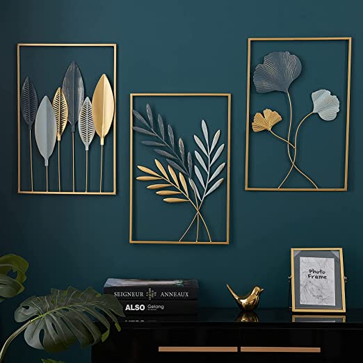 Gold Metal Leaf Wall Sculpture for Living Room