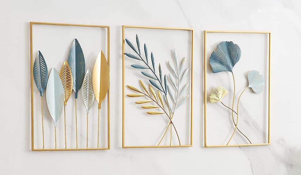 Gold Metal Leaf Wall Sculpture for Living Room