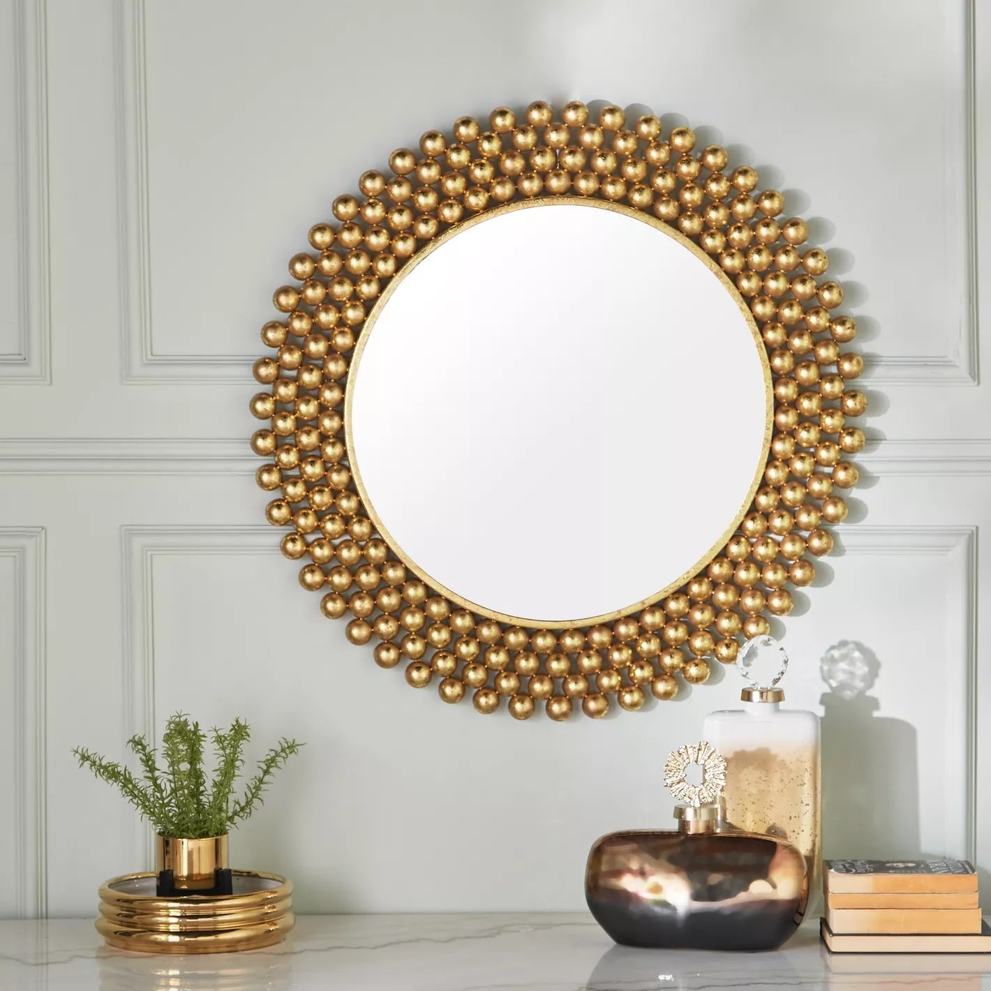 METAL MASTERY Stainless Steel Golden Finished Decorative Iron Mirror