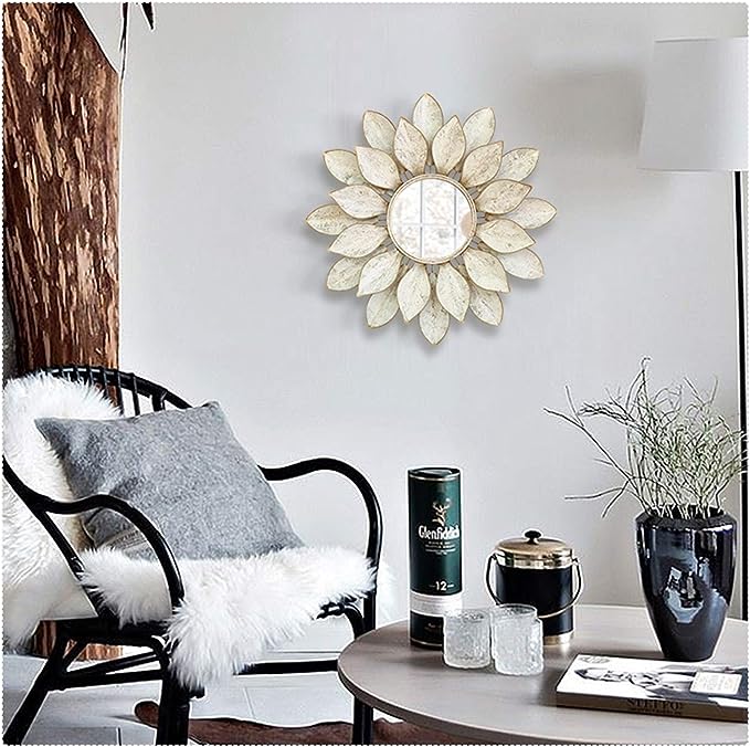 White Floral Wall Decor Mirror for Living Room