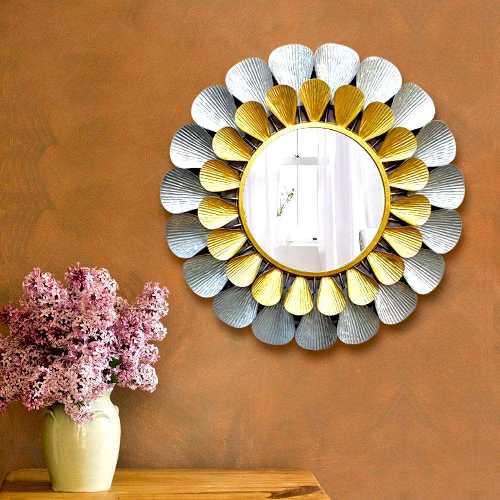 Decorian Metal Iron (FLOWER MIRROR) Decorative Wall Art