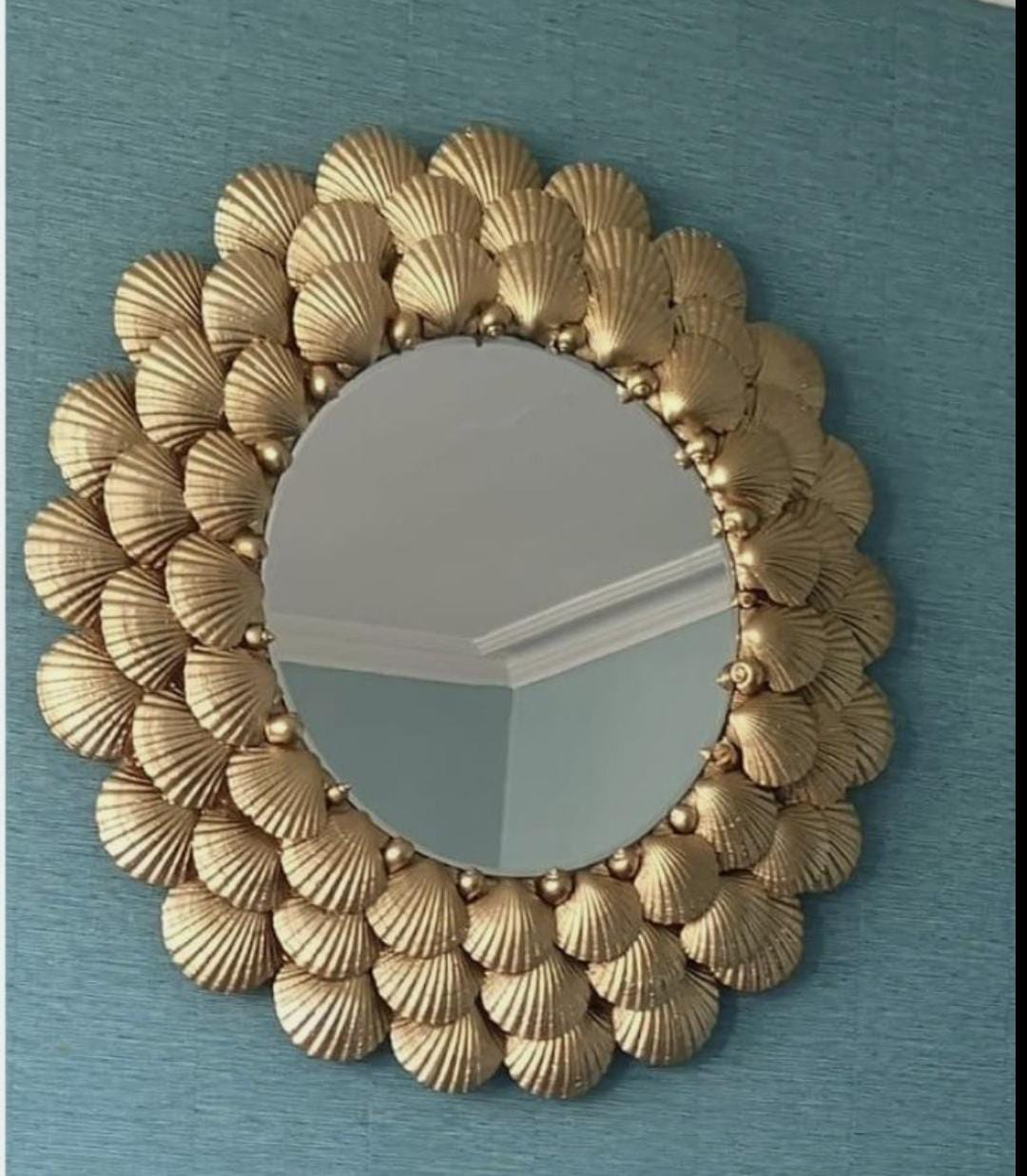 Round Gold Shell Wall Mirror, Decorative Wall Mirror