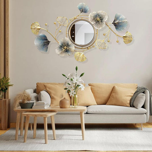 Fancy Decorative Wall Mount Floral Wall Mirror Metal Wall Art