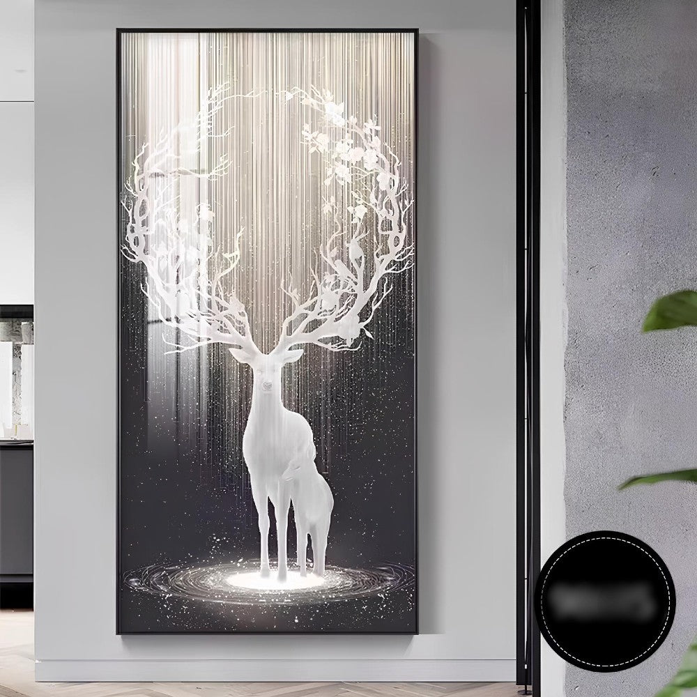 Harmonious Deer Symphony Crystal Glass Painting