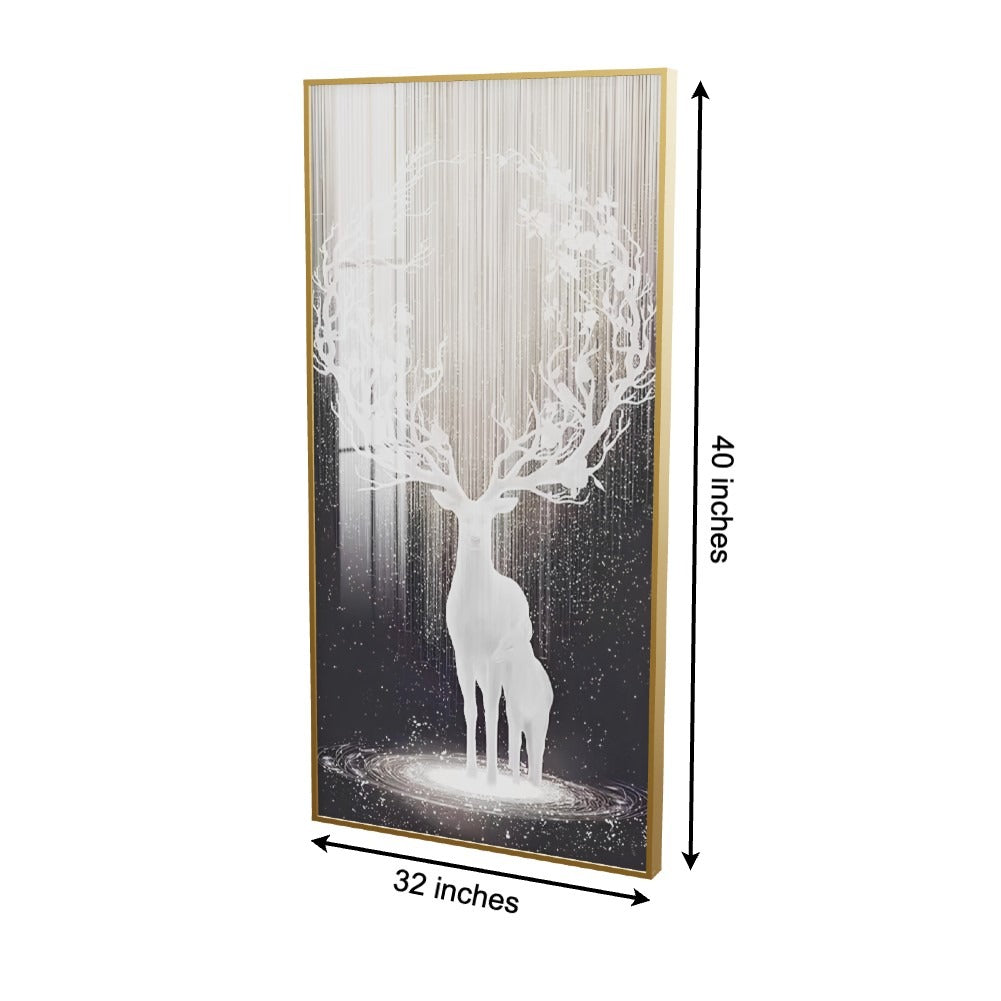 Harmonious Deer Symphony Crystal Glass Painting