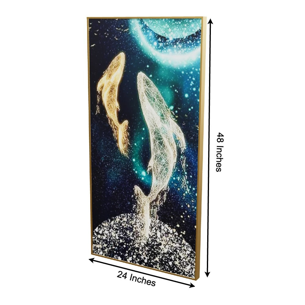 Oceanic Dolphins Crystal Glass Painting for Home Decoration