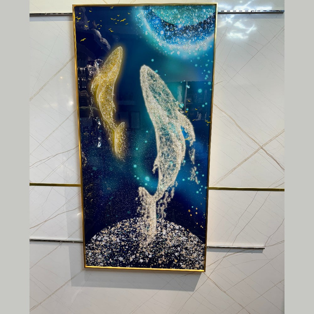 Oceanic Dolphins Crystal Glass Painting for Home Decoration