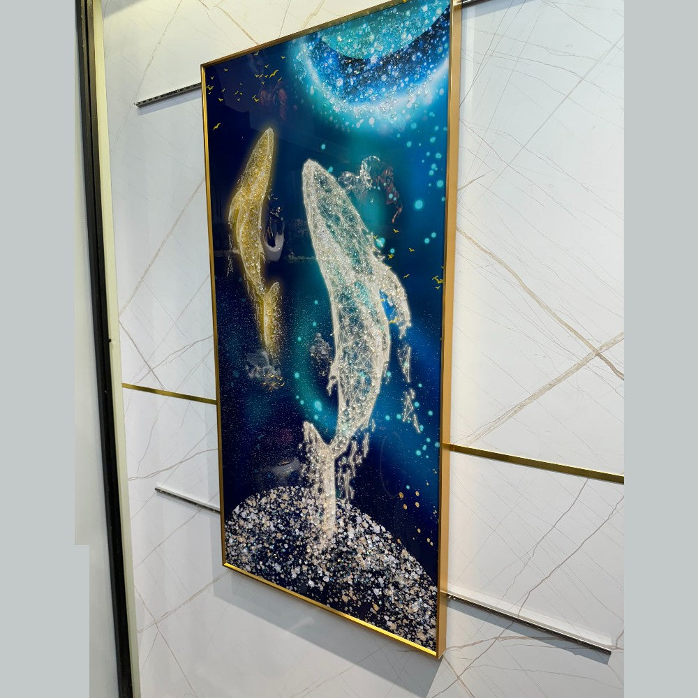 Oceanic Dolphins Crystal Glass Painting for Home Decoration