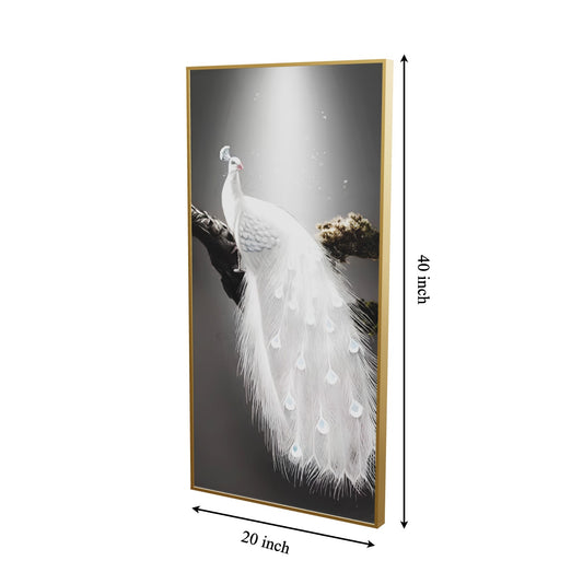 Glamorous White Peacock Crystal Glass Painting