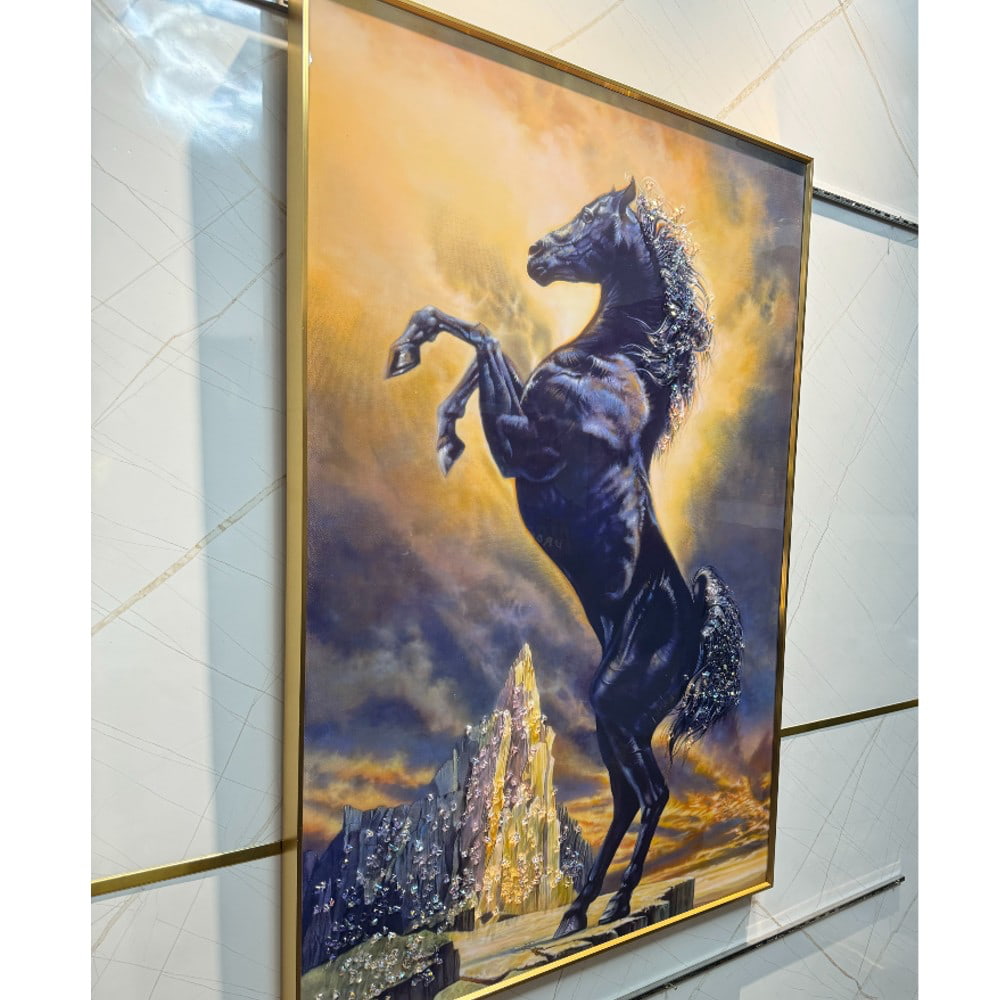 Black Stallion Symphony Crystal Glass Painting