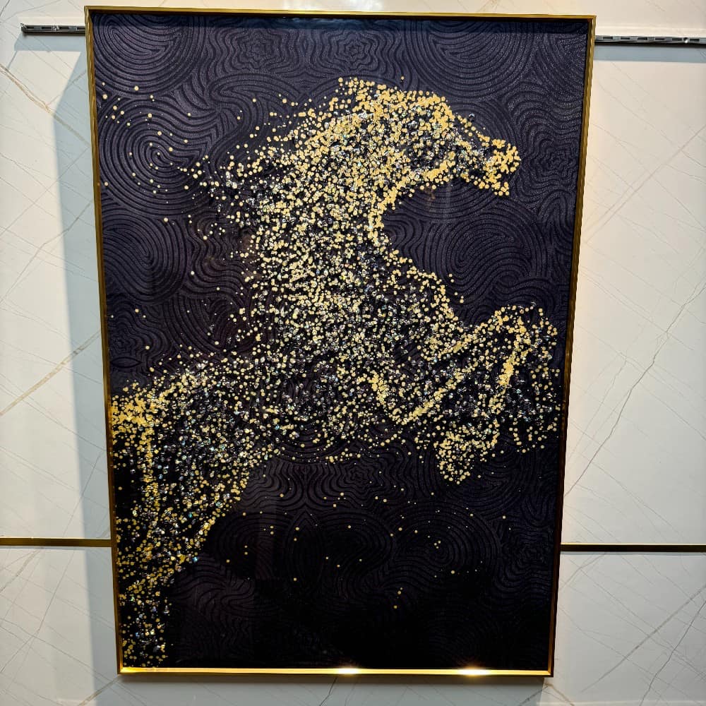 Abstract Jumping Stallion Crystal Glass Painting