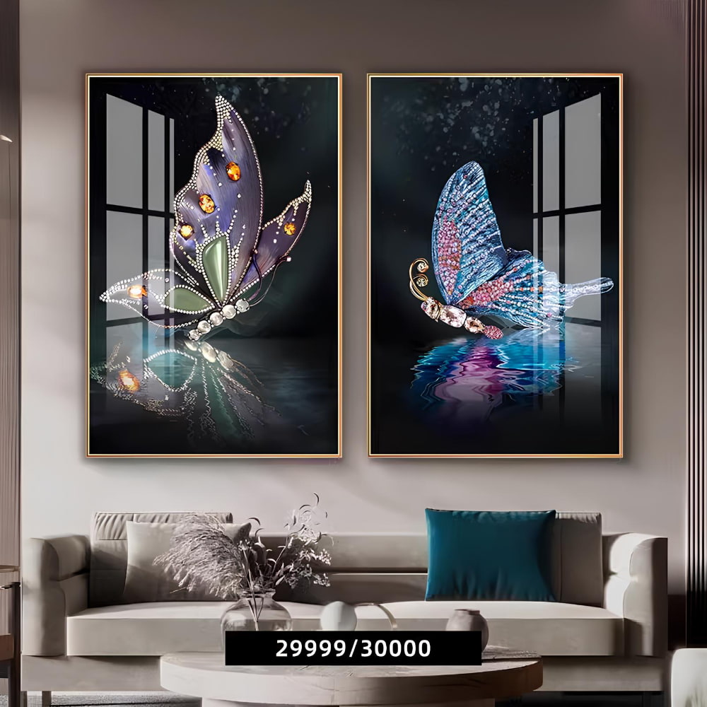 Majestic Butterflies Crystal Glass Painting – Set of 2