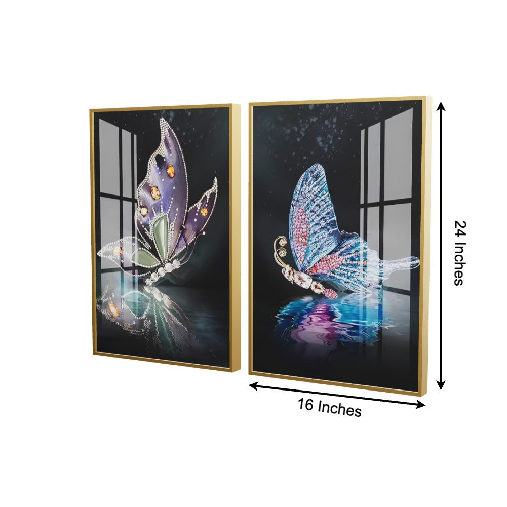 Majestic Butterflies Crystal Glass Painting – Set of 2